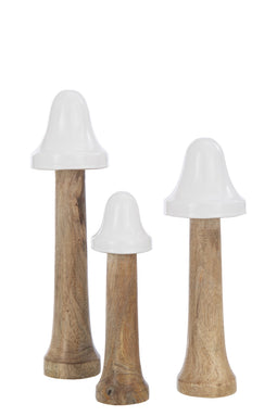 S/3 MUSHROOM THIN WOOD NAT/WHI
