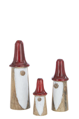 J-Line set van 3 kabouters Paddenstoelen - hout - naturel/rood