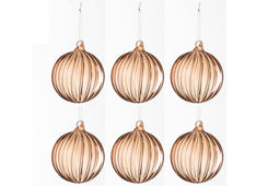 J-Line kerstbal Geribbeld - glas - lichtbruin - small - doos van 6