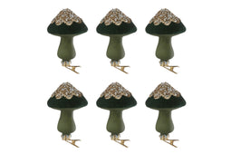 J-Line Doos Van 6 Paddenstoel + Clip Pailletten Fluweel Groen
