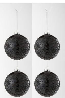 J-Line Kerstballen - glas & parels - zwart - 4 stuks - kerstboomversiering