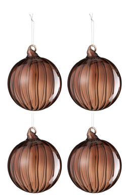 J-Line kerstbal Geribbeld - glas - donkerbruin - large - doos van 4