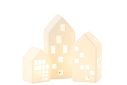 S/3 HOUSES LED PORCELAIN WH