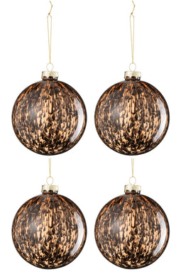 J-Line kerstbal Vlekken - glas - bruin/zwart - large - doos van 4