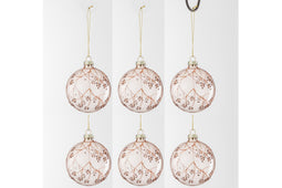 J-Line kerstbal Takken - glas - lichtroze - small - doos van 6