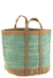 J-Line mand Rond Met Handvaten - jute - naturel/azuur