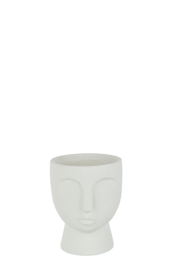 J-Line bloempot Gezicht - cement - wit - medium