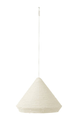 HANGING LAMP CONE RAFFIA WH S