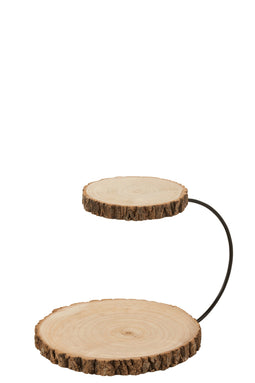 J-Line 2 Niveaus Rond Gebogen Paulownia plateau - dienblad - hout - naturel - woonaccessoires