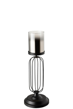 J-Line windlicht op voet - kaarshouder- metaal/glas - zwart - small