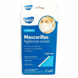 Hygiënisch en herbruikbaar gezichtsmasker gemaakt van stof Senti2 Wit Volwassen (2 uds)