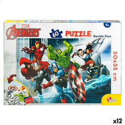 Kinderpuzzel The Avengers Dubbelzijdig 60 Onderdelen 50 x 35 cm (12 Stuks)