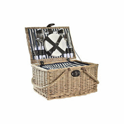 Mand DKD Home Decor vlechtwerk Picknick Keramisch Natuurlijk Blauw Polyester Roestvrij staal (41 x 3