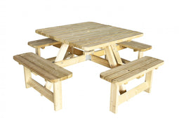 Vierkante picknicktafel - afm. 220 x 220 - geimpregneerd grenen