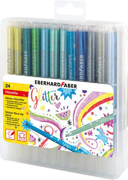 24 Glitter viltstiften Eberhard Faber assorti opbergetui