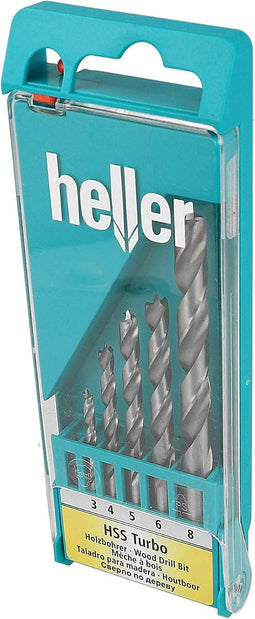 Heller HSS Turbo houtborenset 3/4/5/6/8mm