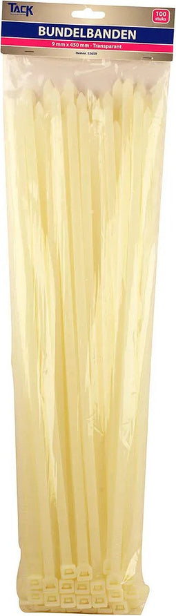 100 Tiewraps / bundelbanden 9x450mm transparant PA66