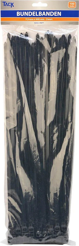 100 Tiewraps / bundelbanden 7,5x400mm zwart PA66