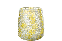 J-Line windlicht Bloemen - glas - geel/zilver - large