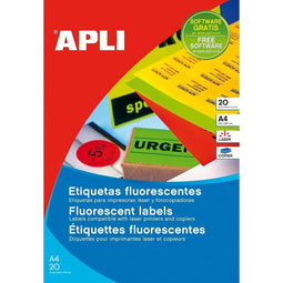 Stickers/etiketten Apli Rood A4 20 Lakens 210 x 297 mm