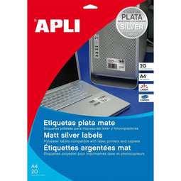 Klevende etiketten Apli Zilverkleurig Metaal 210 x 297 mm 20 Lakens