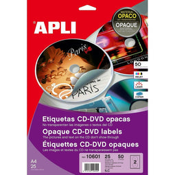 Stickers/etiketten Apli 10601 Rond CD/DVD Wit 25 Lakens