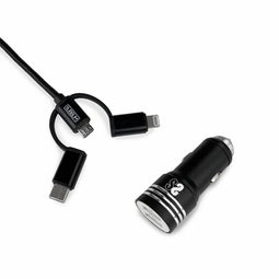 Universele USB-Autolader + USB-Kabel C Subblim Cargador Coche 2xUSB Dual Car Charger Alum 2.4A +...