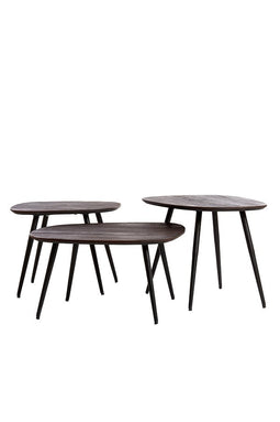 Light&living Salontafel S/3 max 62x42x38 cm VIEJO hout bruin+zwart