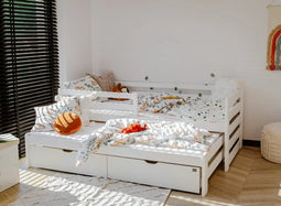 Kinderbed SENSO - met logeerbed en lades - 90x200 cm - wit