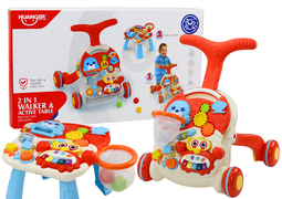 Loopwagen met activiteitentafel - Rood - Interactief - Educatief - 2in1