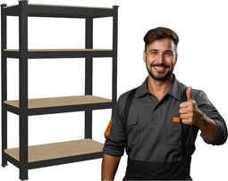 Zwarte metalen stellingkast - 150x70x30cm - Draagvermogen 150 kg per plank