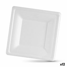 Bordenset Algon Wegwerp Wit Suikerriet Vierkant 16 cm (12 Stuks)