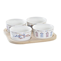 Set voor voorgerechtjes DKD Home Decor Blauw Natuurlijk Bamboe Keramiek Mediterrane 19,7 x 19,7 x...