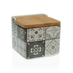 Zoutvaatje met deksel Versa Mozaïek Zwart Keramisch Bamboe (12,2 x 11,5 x 12,2 cm)