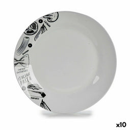 Platt tallrik Ø 24,4 cm Zwart Wit Porselein Pasta (10 Stuks)