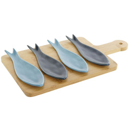 Set voor voorgerechtjes Home ESPRIT Blauw Groen Marineblauw Bamboe Porselein Mediterrane Vissen 3...