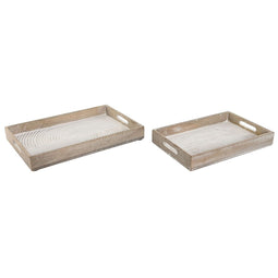 Set van trays Home ESPRIT Wit Mangohout Hout MDF 44 x 29 x 5 cm (2 Stuks)