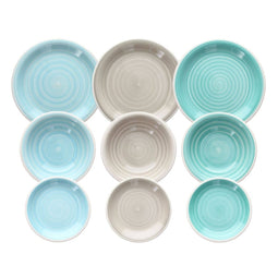 Serviesset 18 Onderdelen Blauw Groen 1 cm Keramiek
