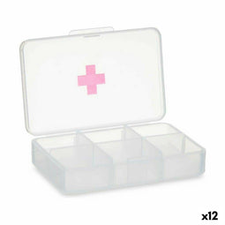 Pillendoos met Compartimenten Transparant Plastic (11,5 x 18 x 2,2 cm) (12 Stuks)