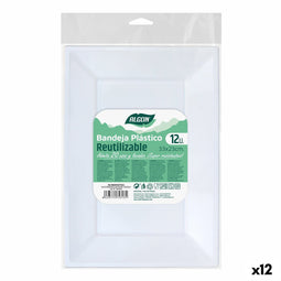 Set van herbruikbare borden Algon Rechthoekig Wit Plastic 33 x 23 x 2 cm (12 Stuks)