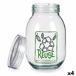 Tin Reuse Glas Transparant 1,8 L 13 x 20,8 x 13 cm (4 Stuks)