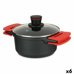 Kookpot met Glazen Deksel Ø 20 cm Zwart Aluminium (6 Stuks)