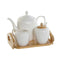 Theepot DKD Home Decor Wit Natuurlijk Bamboe Porselein