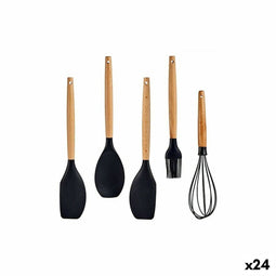 Set Keukengerei Zwart Siliconen beukenhout (24 Stuks)