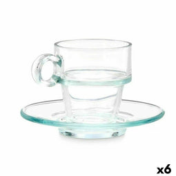 Kopje met schoteltje Transparant Glas 90 ml (6 Stuks)