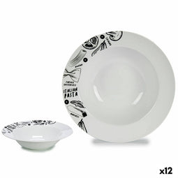 Pastabord Wit Zwart Porselein 30 x 7,5 x 30 cm (12 Stuks)