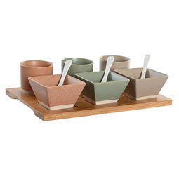 Set voor voorgerechtjes DKD Home Decor 28 x 18,8 x 1,5 cm Porselein Multicolour Bamboe 10 Onderde...