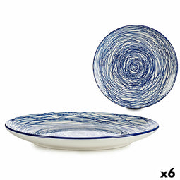 Platt tallrik Strepen Porselein Blauw Wit 6 Stuks (24 x 2,8 x 24 cm)