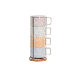 Set van koffiekopjes DKD Home Decor Geel Blauw Wit Rood Metaal Bamboe Dolomite 4 Onderdelen 260 ml