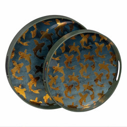 Snackdienblad Blauw Gouden PVC Kristal Vissen 42 x 42 x 4,2 cm (2 Stuks)